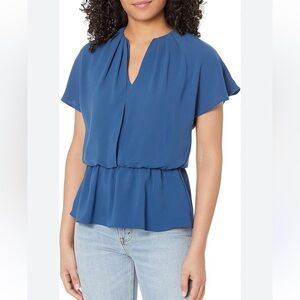 NWOT Trina Turk Sold Out Elegant Denim Blue Peplum Blouse size M